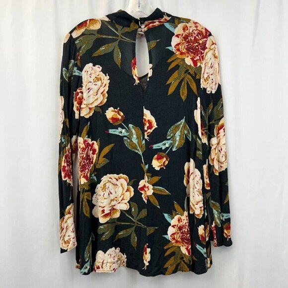 AUDREY 3+1 Womens Multicolor Floral Keyhole Neck Long Sleeve Tunic Blouse Sz S/M - Picture 2 of 9